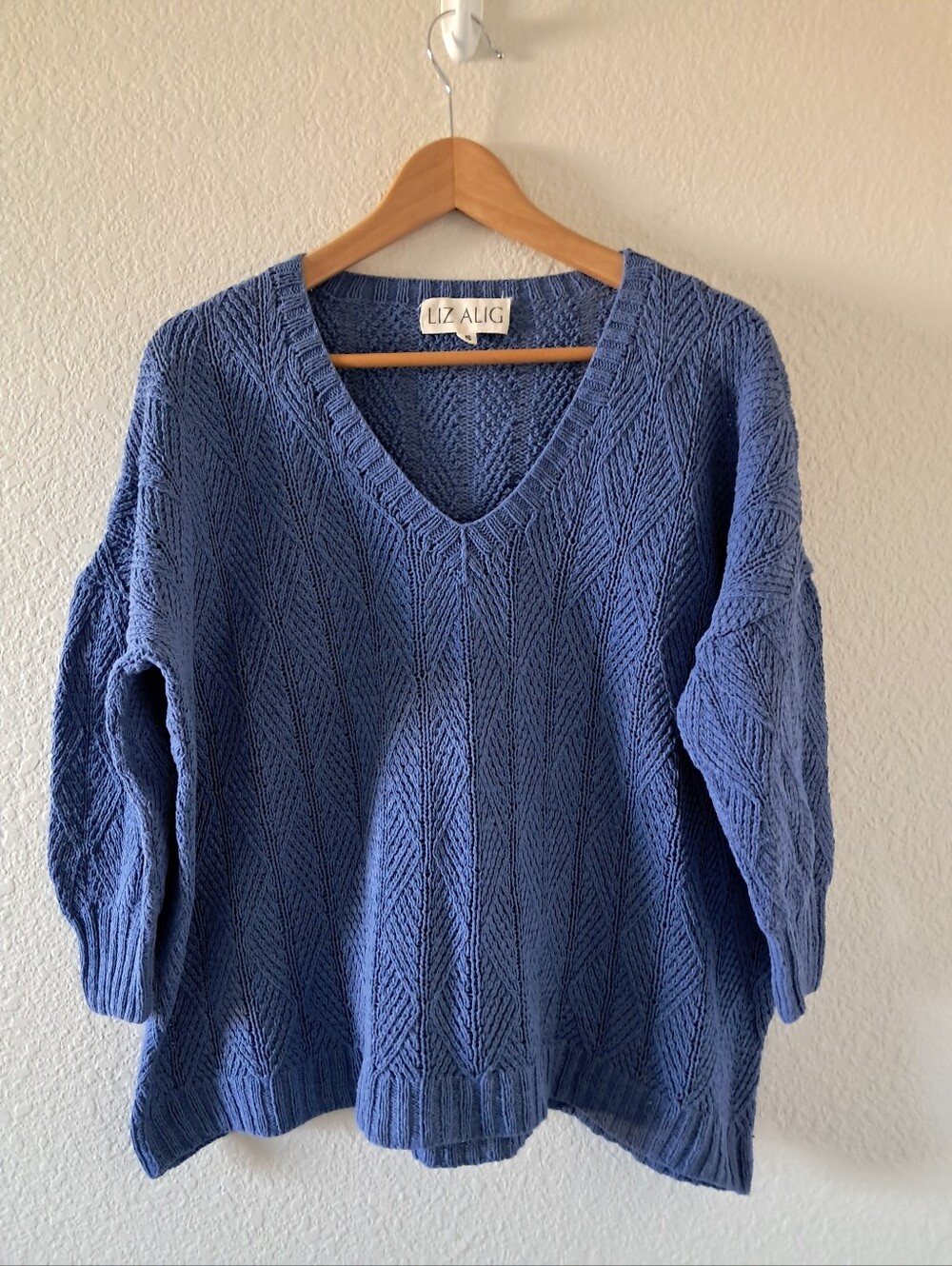 Liz Alig - Chloe Blue Textured V-Neck Sweater (Size S)
